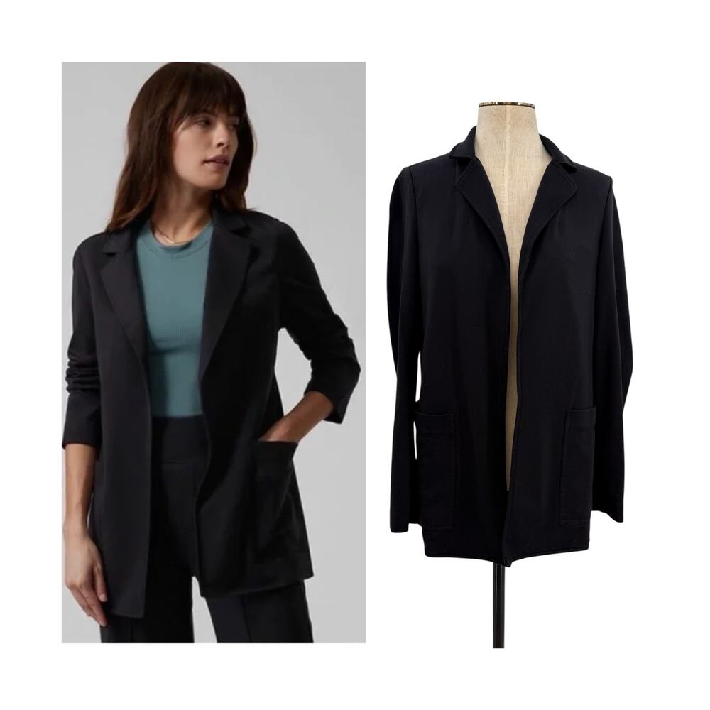 Athleta Eastbound Blazer Black Open Front Stretch Knit Jacket Size 4